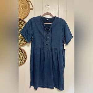 Lace-Up Medium-Wash Plus-Size Jean Shift Dress size XL